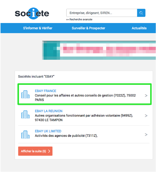 Résultat d’une recherche pour le site Ebay sur societe.com Résultat d’une recherche pour le site Ebay sur societe.com